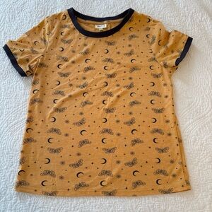 Orange & Black Short Sleeve Moon & Moth Ringer Tee